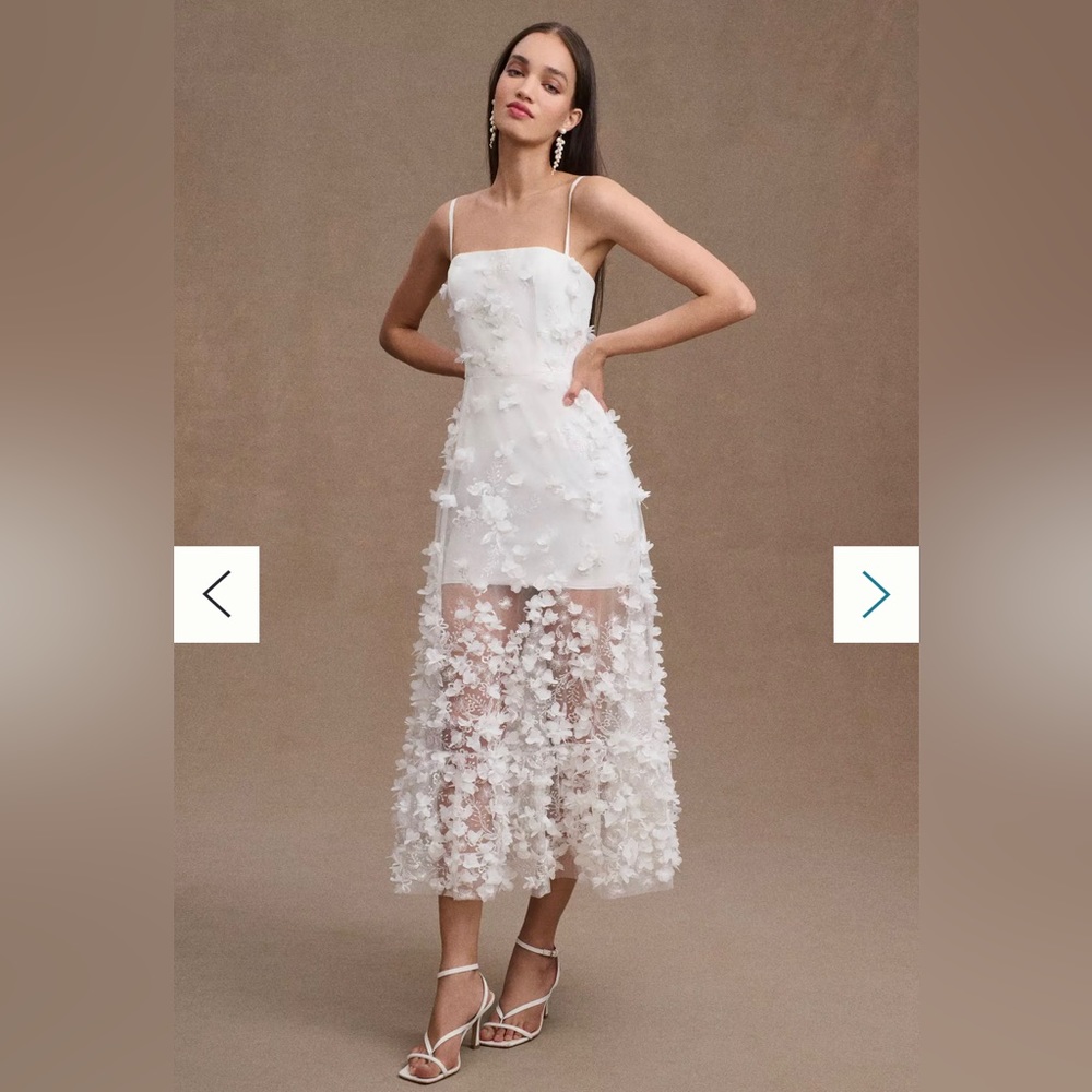 Helsi Audrey Square-Neck Floral Applique Sheer Midi Dress